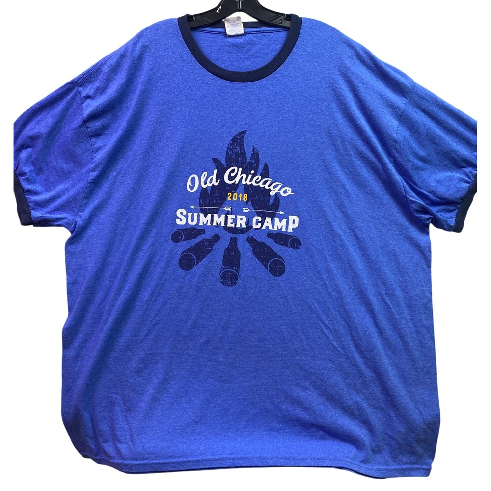 Old Chicago Shirt Mens 3XL Summer Camp Spell Out Ringer Campfire Outdoors